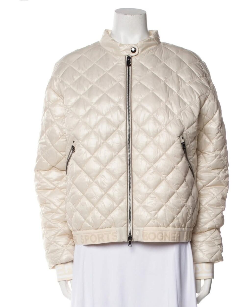 Bogner Womens Beige Long Sleeve Full-Zip Sports Quilted Jacket Size US 12